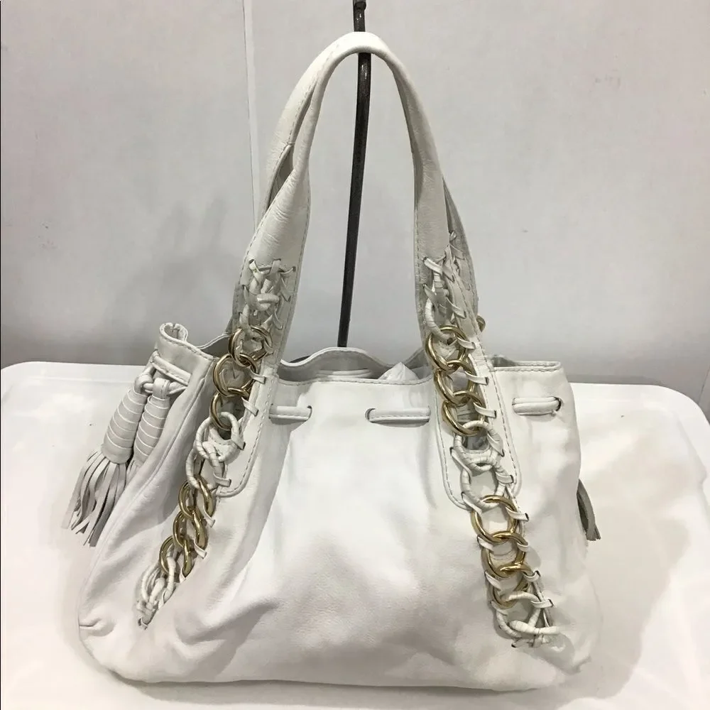 Michael Kors White Oversized Leather Tote Fringe Tassels Bag - Picture 2 of 11